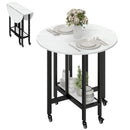 HOMCOM Folding Dining Table, Drop Leaf Table With Open Shelf, White Marble