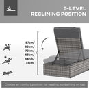 Outsunny Rattan Lounger W/ Cushion, 5-Level Reclining Rattan Sun Lounger, Grey