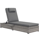 Outsunny Rattan Lounger W/ Cushion, 5-Level Reclining Rattan Sun Lounger, Grey
