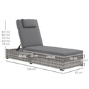 Outsunny Rattan Lounger W/ Cushion, 5-Level Reclining Rattan Sun Lounger, Grey