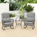 3 Piece Outdoor Rocking Chair Set with Cozy Cushions and Pillow-Grey