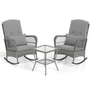 3 Piece Outdoor Rocking Chair Set with Cozy Cushions and Pillow-Grey