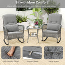 3 Piece Outdoor Rocking Chair Set with Cozy Cushions and Pillow-Grey