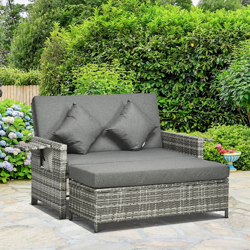 Outsunny Garden Rattan Daybed 2 Seater - Grey