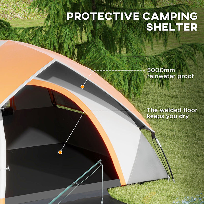 Outsunny 2 Man Camping Tent w/ Sewn-in Groundsheet, 3000mm Waterproof
