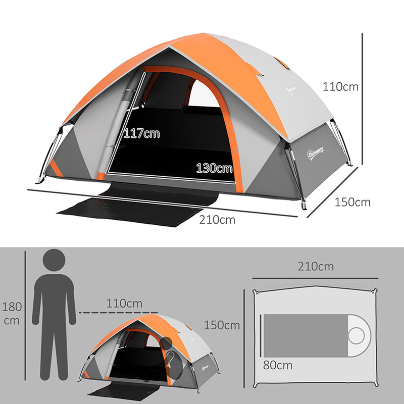Outsunny 2 Man Camping Tent w/ Sewn-in Groundsheet, 3000mm Waterproof