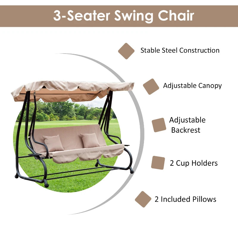 Outsunny 2-in-1 Garden Swing Chair -  Light Brown