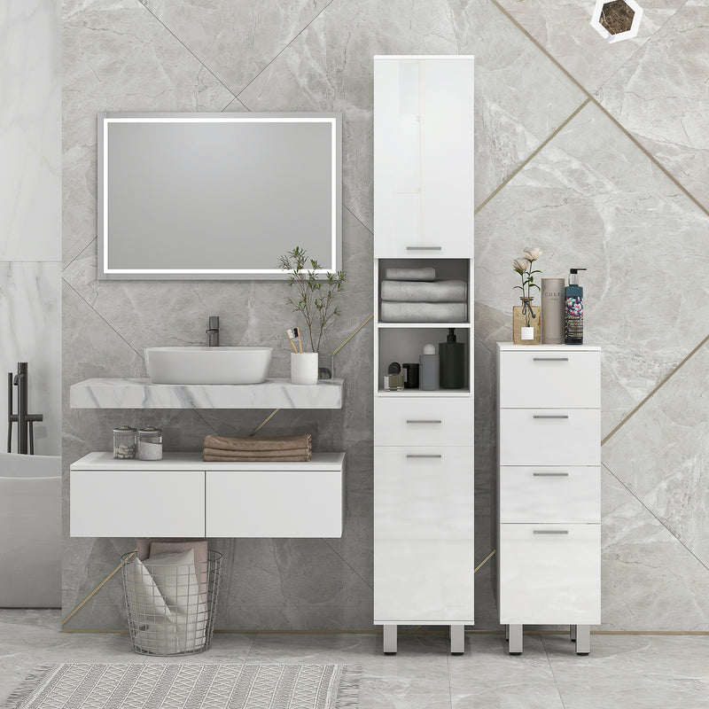 kleankin Tall Narrow Bathroom Storage Cabinet Cupboard w/ Cabinets, White