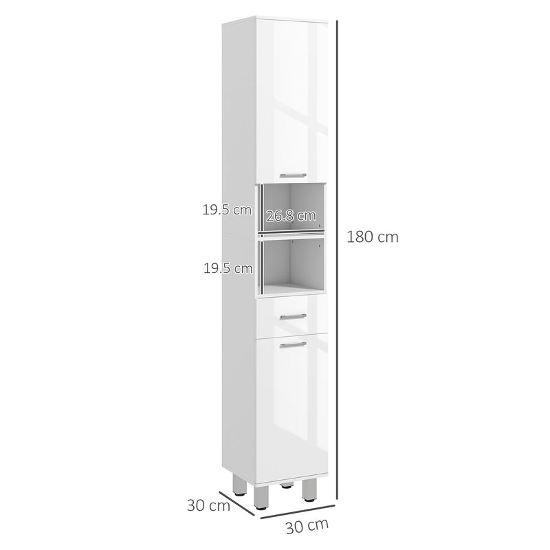 kleankin Tall Narrow Bathroom Storage Cabinet Cupboard w/ Cabinets, White