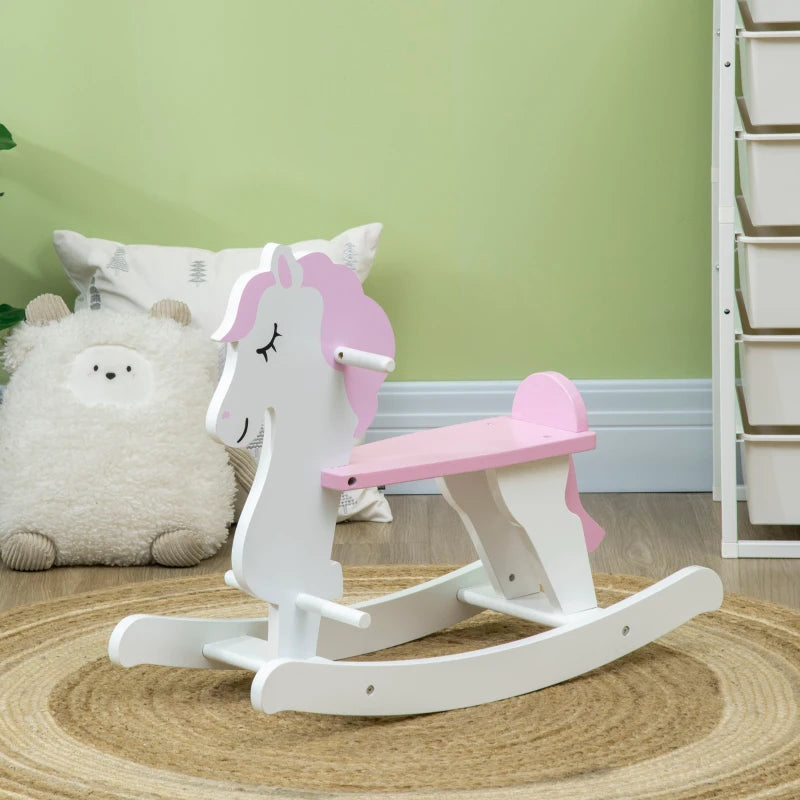 HOMCOM Children's Rocking horse- Pink and White