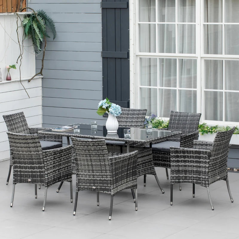 Outsunny 7pc Rattan Garden Furniture Dining Set Wicker Patio Conservatory Seater