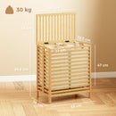 HOMCOM Bamboo Laundry Basket With Lid, 2 Baskets, Foldable, Natural