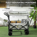 Outsunny Outdoor Push Pull Wagon Stroller Cart W/ Canopy Top Grey