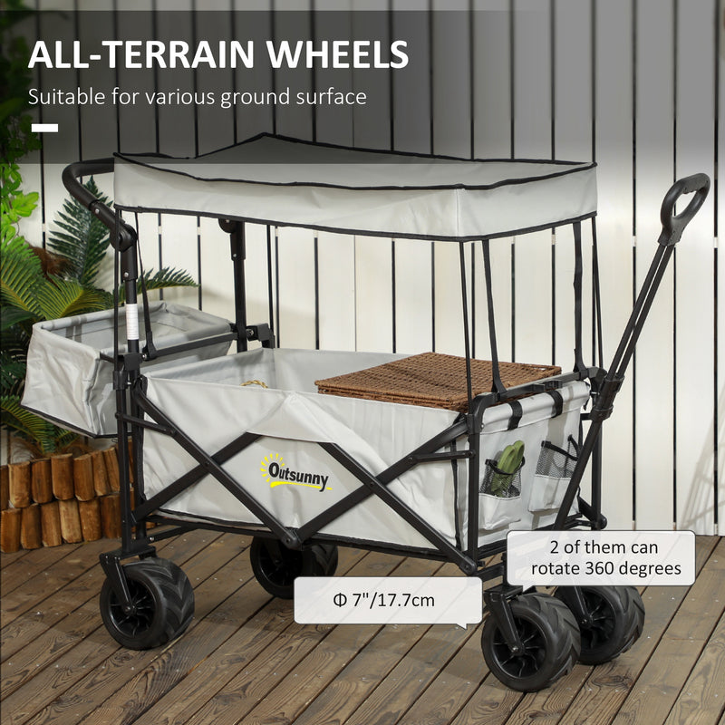 Outsunny Outdoor Push Pull Wagon Stroller Cart W/ Canopy Top Grey