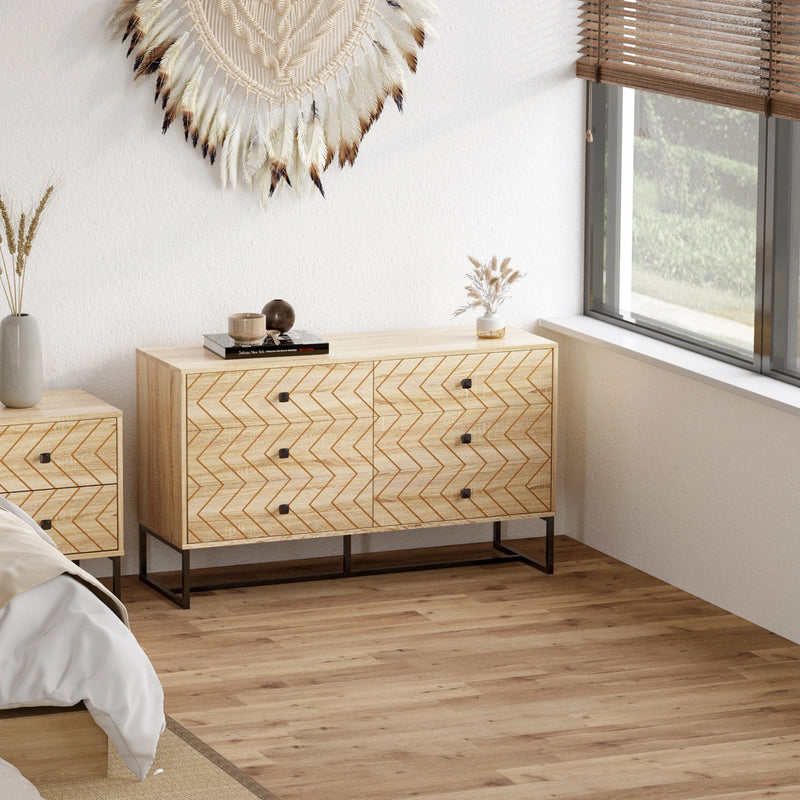 HOMCOM Bedroom Chest of Drawers, 6 Drawer Dresser -  Natural