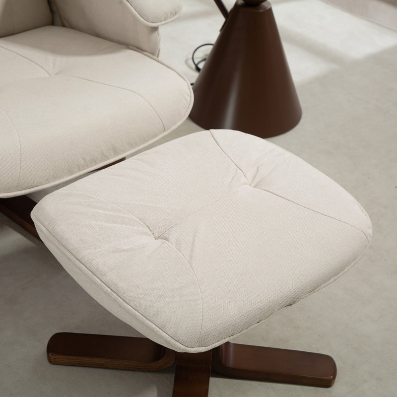 HOMCOM Swivel Recliner Chair with Footstool and Wooden Base, Beige