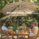 Outsunny 3 M Garden Cantilever Parasol With Solar Light, Rotation, Khaki