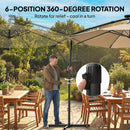 Outsunny 3 M Garden Cantilever Parasol With Solar Light, Rotation, Khaki