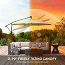 Outsunny 3 M Garden Cantilever Parasol With Solar Light, Rotation, Khaki