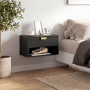 HOMCOM Floating Bedside Tables Set Of 2 With Fluted Drawer Open Shelf Black