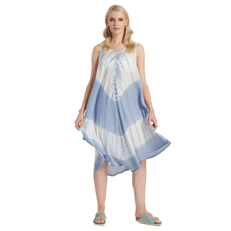 Tie Dye Tunic Dress - Blue & Cream