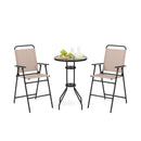 3 PCS Outdoor Bistro Set Patio Bar Table with 2 Folding Chairs-Beige