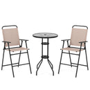 3 PCS Outdoor Bistro Set Patio Bar Table with 2 Folding Chairs-Beige