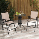 3 PCS Outdoor Bistro Set Patio Bar Table with 2 Folding Chairs-Beige