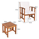 3-Piece Outdoor Acacia Wood Sofa Set With Cushions-White