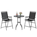 3-Piece Outdoor Bar Stool Set with DPC Tabletop and Umbrella Hole and Footrest-Black