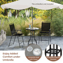 3-Piece Outdoor Bar Stool Set with DPC Tabletop and Umbrella Hole and Footrest-Black