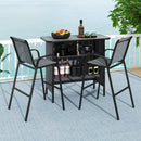 3 Piece Outdoor Bar Table And Chairs Set With Breathable Fabric-Grey