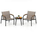 3 Piece Outdoor Chair Set with Breathable Fabric Seat and Wood-Plastic Armrests-Brown