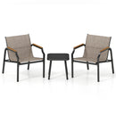 3 Piece Outdoor Chair Set with Breathable Fabric Seat and Wood-Plastic Armrests-Brown