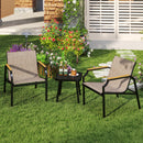 3 Piece Outdoor Chair Set with Breathable Fabric Seat and Wood-Plastic Armrests-Brown