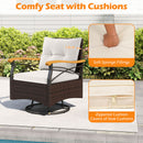3 Piece Outdoor Swivel Chair Set Patio Wicker Rotating Chairs with Table-White