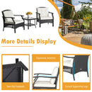 3 Pieces Garden Furniture Set with 2-Tier Tempered Glass Coffee Table