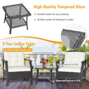 3 Pieces Garden Furniture Set with 2-Tier Tempered Glass Coffee Table