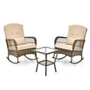 3 Piece Outdoor Rocking Chair Set with Cozy Cushions and Pillow