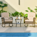 3 Piece Outdoor Rocking Chair Set with Cozy Cushions and Pillow