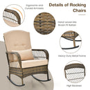 3 Piece Outdoor Rocking Chair Set with Cozy Cushions and Pillow
