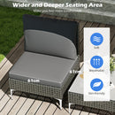 3 Pieces PE Rattan Conversation Chairs with Tempered Glass Coffee Table for Garden Porch-Grey