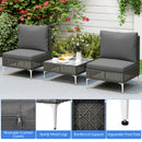 3 Pieces PE Rattan Conversation Chairs with Tempered Glass Coffee Table for Garden Porch-Grey