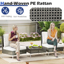 3 Pieces PE Rattan Conversation Chairs with Tempered Glass Coffee Table for Garden Porch-White