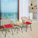 3 Pieces Patio Bistro Set with White Fabric Replacements-Red