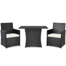 3 Pieces Patio PE Wicker Set With Tempered Coffee Table-White