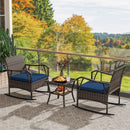 3 Pieces Rocking Bistro Set With Cushions For Porch-Navy