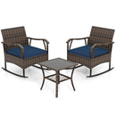3 Pieces Rocking Bistro Set With Cushions For Porch-Navy