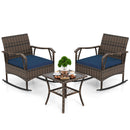 3 Pieces Rocking Bistro Set With Cushions For Porch-Navy