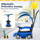 3-in-1 Ride on Push Car with Adjustable Canopy and Steering Push Bar-Navy